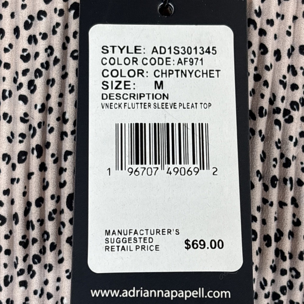 Adrianna Papell Women V Neck Flutter Sleeve Pleat Top NWT $69 Pink/Black Medium - Picture 4 of 13